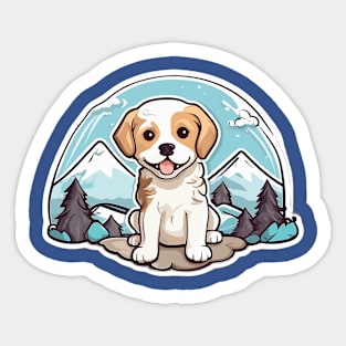 White Dog Mountain View Art Sticker